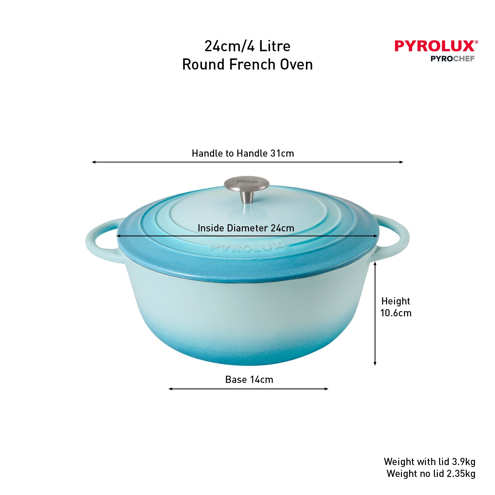 Pyrolux PYROCHEF Round French Oven Duck Egg Blue — 26cm/5L