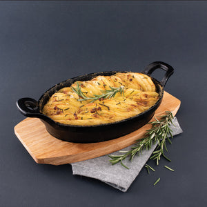 Pyrolux PYROCAST Oval Gratin with Maple Tray — 21.7cm x 15cm
