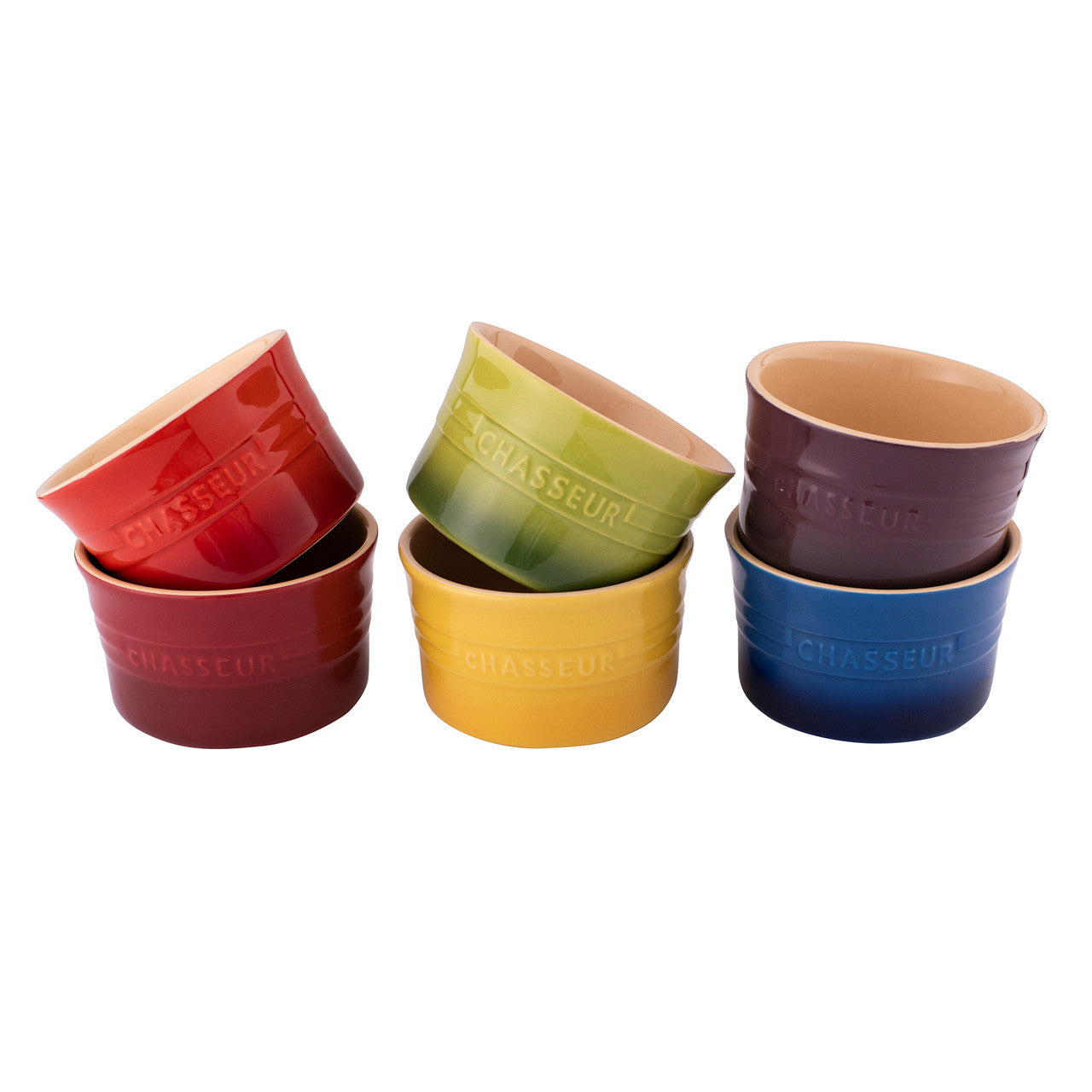 Chasseur Macaron Vivid 6-Piece Ramekin Set (Bordeaux / Red / Yellow / Apple / Blue / Plum)